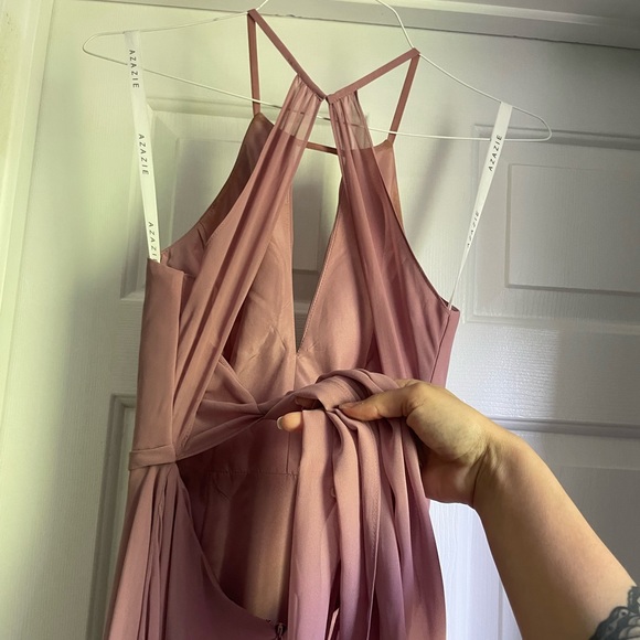 AZAZIE EVALLEEN A-Line Pleated Chiffon Floor-Length Dress Dusty Rose size 2 - Picture 7 of 11